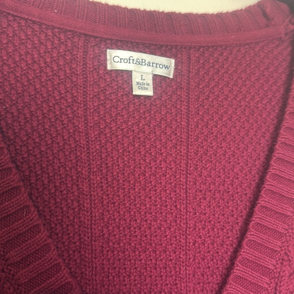 Croft & Barrow Burgundy Cotton Chunky Knit Sweater with Pockets Size L - Picture 3 of 5